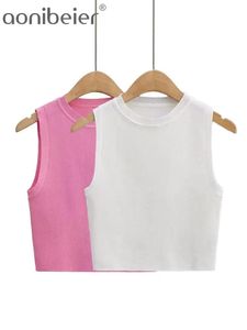 Jurken Aonibeier White Tanks Women TraF 2023 Zomer dunne stijl Elastische gebreide mouwloze slanke Vest Casual fitness vrouwelijke crop top y2k