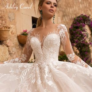 Ashley Carol – robe De mariée Sexy pour femmes, avec des Appliques en Tulle, dos nu, manches longues, style Boho, 2023