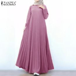 Jurken Herfst Jurk Elegante Prom Gown Maxi Jurk Zanzea Vrouwen Moslim Abaya Dubai Lange Mouw Mode Een Lijn Gewaad Femme islam Kleding