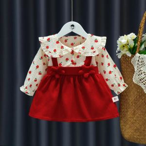 Jurken herfst nieuwe pasgeborene meisjes lange mouw jurk cartoon gefragmenteerde bloem revers baby prinses jurk bloemband jurk