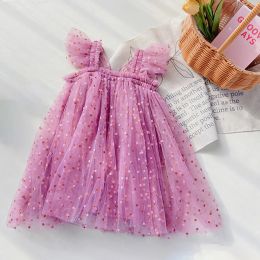 Jurken Baby Girl Deskleding Leuke Polka Dot Girls Suspender Jurk voor 15 jaar Zomer Baby verjaardag Princess -jurk met vlindervleugels