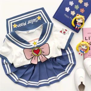 Jurken Baby Meisjes Kleding Sets Zomer Strik Gestreepte Tops Geplooide Rokken Pakken Leuke Sailor Moon Cosplay Party Custume Kinderkleding set