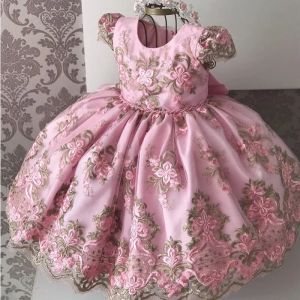 Jurken babymeisjes jurk voor kinderen 1 2 jaar verjaardag boog jurk kanten bijkomende tutu vestidos bruiloft doop jurk peuter meisjesjurk