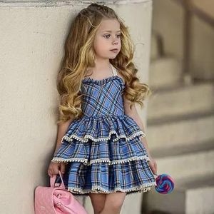 Dresses Baby Girls Fashion Sling Lace Plaid Dresses 2018 Kids Red and Blue Plaid Sleeveless Princess Bow Vest Dress Children Boutique Clot