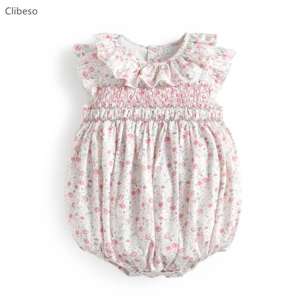 Robes bébé filles soeur correspondant tenues enfants robe smockée florale nouveau-né à la main smockée barboteuse globale robes de filles espagnoles