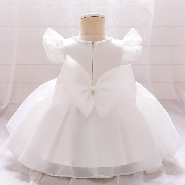 Vestidos Vestido de bautismo blanco para niñas pequeñas, vestido de baile de bautizo con lazo grande para niños, vestidos de fiesta de princesa de cumpleaños para niñas