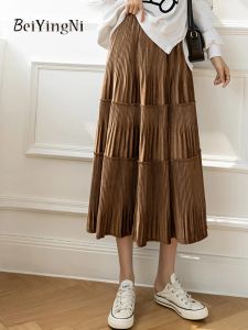 Jurken Beiyingni 2022 Herfst Winter Corduroy Rokken Vrouwen Effen Kleur Geplooide Lange Midcalf Hoge Taille Rok Casual Vintage Slanke Faldas