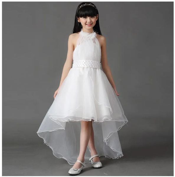 Vestidos de mejor calidad Tul White Tul Flower Vestidos para bodas Vestido de arrastre sin tirantes elegante 214 Vestido de cumpleaños para niños de edad para niños