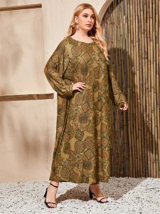 Jurken Grote en lange kleding Dames Lente Herfst Lange mouw Retro Afdrukken Vintage Jurk Losse Oversized Plus Size Dameskleding