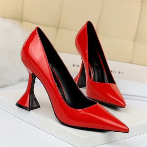 BIGTREE chaussures femme solide en cuir verni talon pointu pompes de mariage rouge noir bout pointu talons hauts chaussures de soirée pour les femmes
