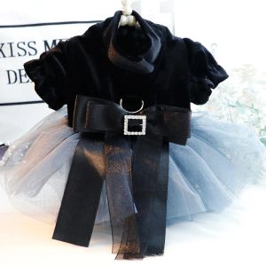 Robes noires de couleur chien robes à la mode pour 2023 Automne et hiver princesse style chien robe pour animaux de compagnie robes de mariée pour petit chien