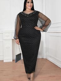 Robes Robe noire grande taille 4XL, col rond, manches longues lanterne, taille haute, sexy, moulante, robes de soirée d'anniversaire, tenues pour femmes, 2022