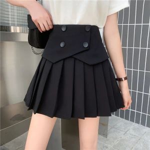 Jurken zwart geplooide rok vrouwen kawaii zwart patchwork hoge taille mini -rokken voor meisjes zomer Koreaanse mode preppy stijl elegant