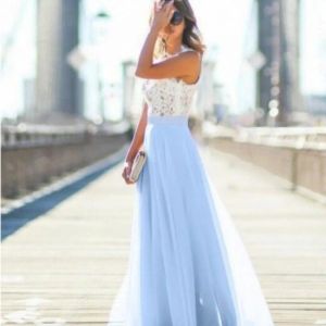 Jurken blauwe jurk zomer kanten lange elegante vrouwen feestjurk prom chiffon jurk perzik meisjes western prom bohemian jurk