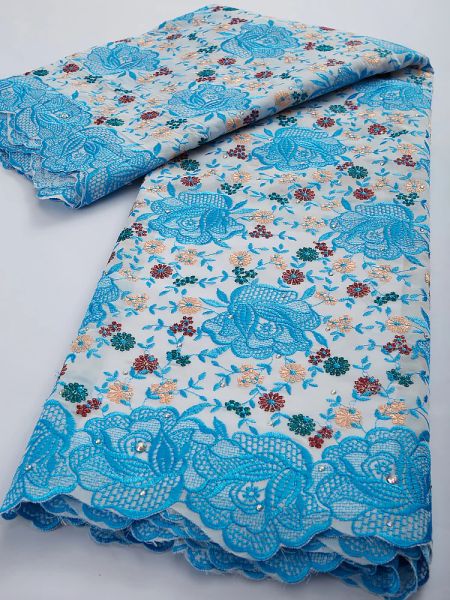 Robes Blue Nigerian African Cotton Lace Fabric 2022 Tissu de dentelle à voile suisse de haute qualité pour robe de fête de mariage coudre TY2873