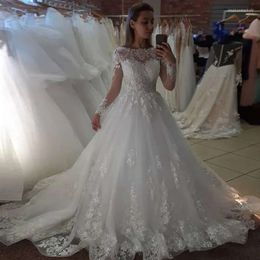 Robes robe nuptiale magnifique mariage manches longues en dentelle applique en tulle