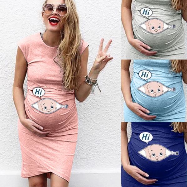 Robes de dessin animé lettre imprimé femme enceinte robe femme sans manches