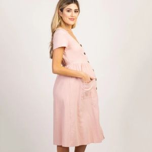 Robes Bouton décontracté poche robes de maternité femmes enceintes vêtements de bureau coton été femme grande taille robe de grossesse en vrac