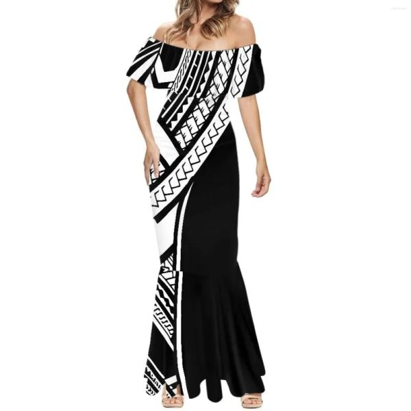 Vestidos vestidos casuales 2023 Samoa Tribal Femenina de manga corta Vestido de cola de pescado Fashion Fashion Sexy Oneshoulder Tatuaje Hawai estampado