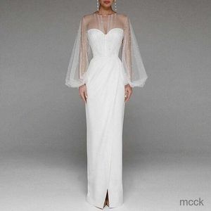 Robes robes décontractées robes décontractées le soir robe robe femme élégante manche bouffante blanche formelle haute taille divisée creux en maille mariage long maxi m230411