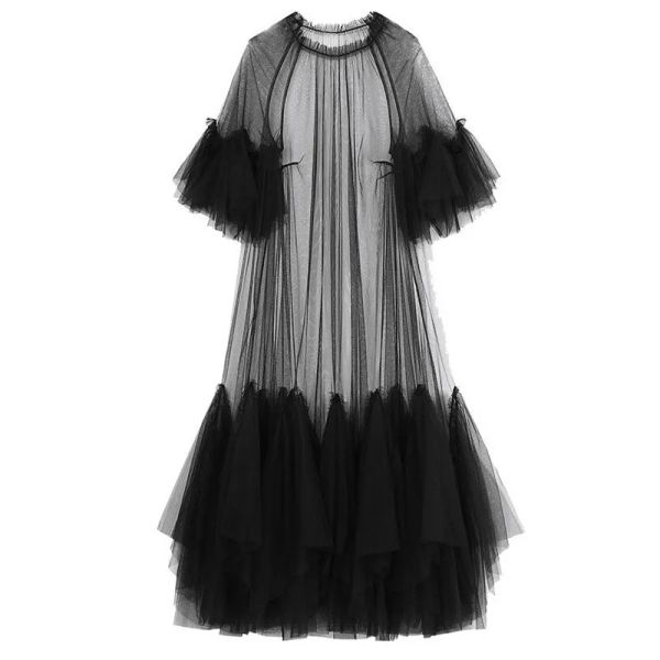 Robes robes décontractées Femmes Black Rouffes Long Big Taille Robe Nouveau cou rond Three Quarter Doule Fashion Fashion Fashion Spring Summer 2023