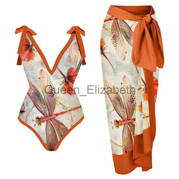 Robes robes décontractées Femmes One Piece Swimsuit Jupe Orange Print Femelle Femelle Rétro Swwear Holiday Beach Robe Designer Bathing Costume Summer