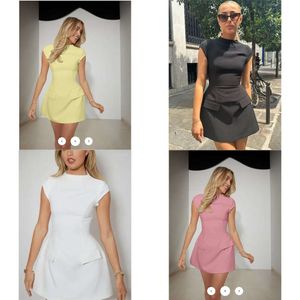 Jurken Casual Elegant High Taille Bodycon Mini Dress Women Fashion Round Neck korte mouw Zipper 2024 Chic Y2K Street Vestido