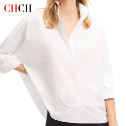 Robes Chch 2023 Summer New Women's Shirt's Half Mancheve broderie texture Simple Fashion Business Office Office pour femmes à manches mi-manches