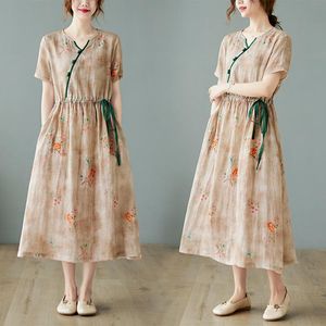 Robes Robe de Style chinois 2023 nouveauté mince doux coton lin imprimé Floral mode femmes robe d'été vacances voyage tenue décontractée