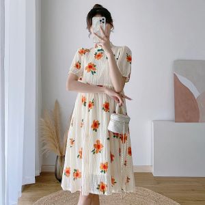 Jurken Chinese stijl zomer moederschap kleding korte mouw losse zwangere vrouw Cheongsam jurk mode afdrukken zwangerschap Aline jurk