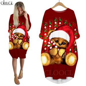 Robes Cloocl joyeux noël robe 3d imprimé ours cadeau arbre de noël bonhomme de neige femmes robes à manches longues Haruku Streetwear livraison directe