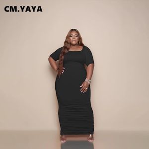 Vestidos CM.YAYA Vestido de talla grande para mujer, Vestido largo liso de manga corta con cuello cuadrado, Vestidos largos ajustados apilados, Vestidos informales de moda para verano 2021