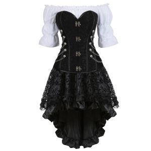 Robes corset robe femme steampunk gothic fausse en cuir bustier corset avec jupe marron noir en cuir en cuir