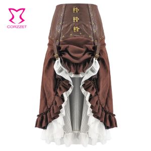 Robes Corzzet steampunk jupe gothique marron en cuir marron