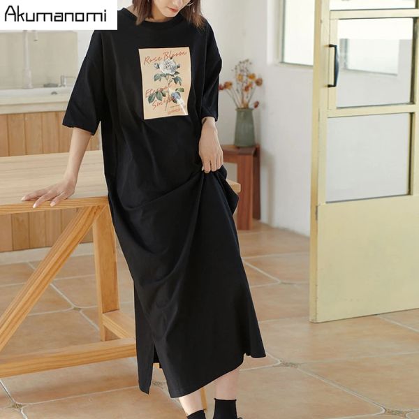 Robes coton tops plus taille 7xl 6xl 5xl 4 xxxl noir maxi t-shirt robe femme d'été fête