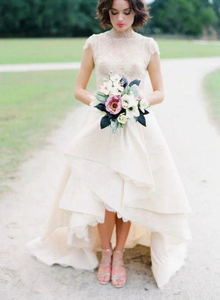 Vestidos Country High Wedding Vestidos de novia de encaje Vestidos de boda de encaje