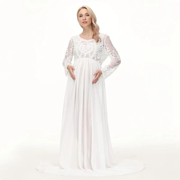 Robes Crochet dentelle maternité robes longues pour séance Photo grossesse photographie accessoires Maxi robes en mousseline de soie femme enceinte robe