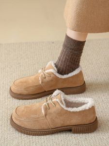 Jurken Cross Damesschoenen Zacht Herfst Damesschoenen Ronde Neus Loafers Bont Casual Sneaker Herfstjurk Mocassin Winter Nieuwe Flock Platte R