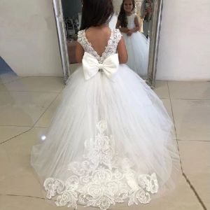 Vestidos lindos vestidos de niña de flores para bodas apliques de arco grande