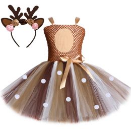 Jurken hertenkostuum voor meisjes Halloween Kerst Tutu -jurk Rendier Elk Cosplay Fancy verkleed Kids Girl Birthday Party Kleding 112Y
