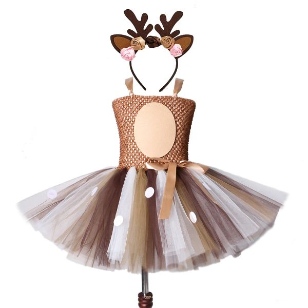 Vestidos Vestido de tutú de ciervo Vestidos de Navidad para niña con diadema Disfraz de Halloween para niños Traje de reno de alce de princesa para niña para año nuevo