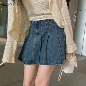 Jurken Denim Geplooide Rokken Dames Hoge Taille Verontruste Ulzzang Studenten Chic Ontworpen Vintage Zoete Hete Zomer Y2k Haruku Ins Trendy