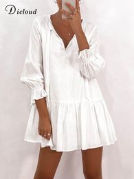 Robes DICLOUD robes d'été pour les femmes 2023 élégant col en V Aline manches longues lâche tenue décontractée Sexy vacances mode femme vêtements