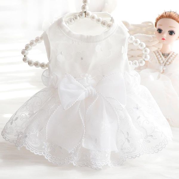 Robes vêtements pour chiens printemps été mince chat robe de princesse en gros robe de mariée en dentelle pour Teddy animal de compagnie pour petit chien robe de luxe