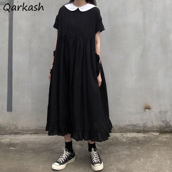 Vestidos Vestido Mujer Japonés Estilo Universitario Verano Dulce Peter Pan Collar Kawaii Volantes Manga Corta Adolescente Chica Negro Gótico Suelto Chic