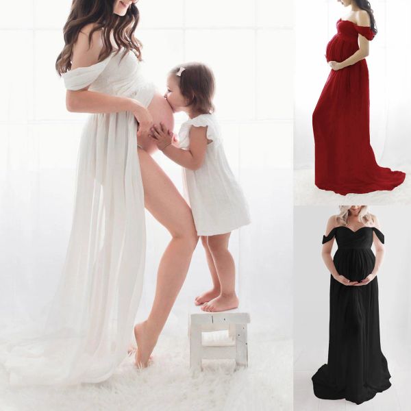 Robes Livraison directe robes de maternité sexy pour séance photo en mousseline de soie robe de grossesse photographie accessoire robes maxi pour les femmes enceintes