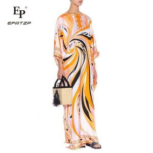 Jurken Efatzp Ladies 'Nieuwe losse grote code jurk dames in de Griekse stijl Highend Fashion Print Silk Jersey Long Dress