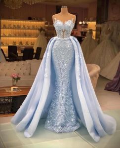 Jurken Elegant kralen Crew Neck Mermaid Prom -jurk met kanten overlay en afneembaar over Skskirt