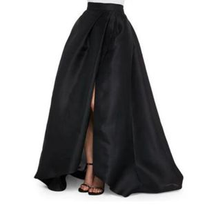 Robes Jupes longues noires élégantes taille haute Sexy plissée fente fermeture éclair Satin longueur au sol jupes de fête formelles pour les femmes automne Maxi jupe