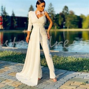 Jurken elegant boho jumpsuit trouwjurk met rok een schouderpak Indian Turkije bruidsjurken 2024 Court Outfit Civil Bride Dres